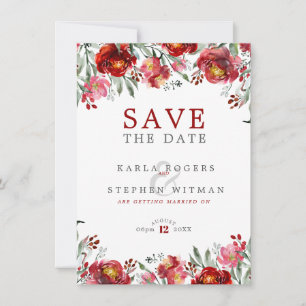 Deep-red Flowers Border Save The Date