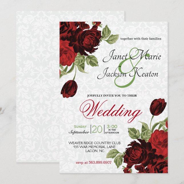 Deep Red Flowers Invitation (Front/Back)