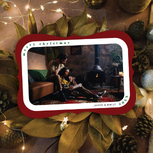 Deep Red Framed Photo Family Christmas Card