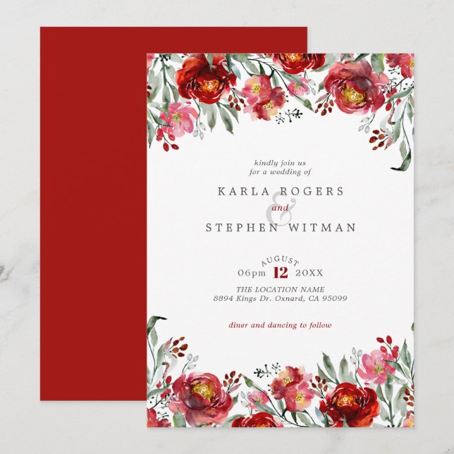 Deep-red Garden Floral Frame Invitation (Front/Back)