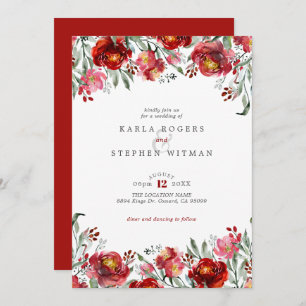 Deep-red Garden Floral Frame Invitation