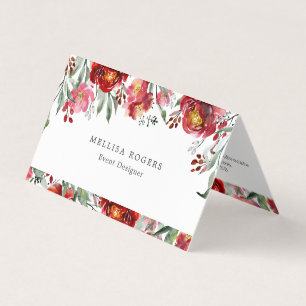 Deep-red garden flowers border business card