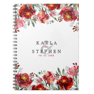 Deep-red garden flowers border notebook