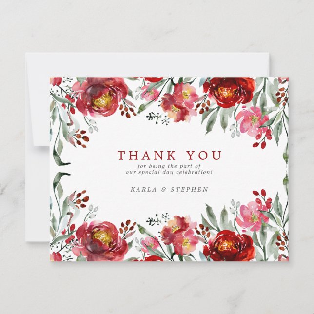 Deep-red garden flowers thank you card (Front)