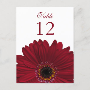 Deep Red Gerbera Daisy Table Number Card Flat