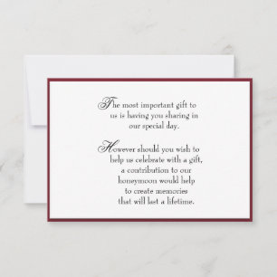Deep Red Gift Insert Information Card for Wedding