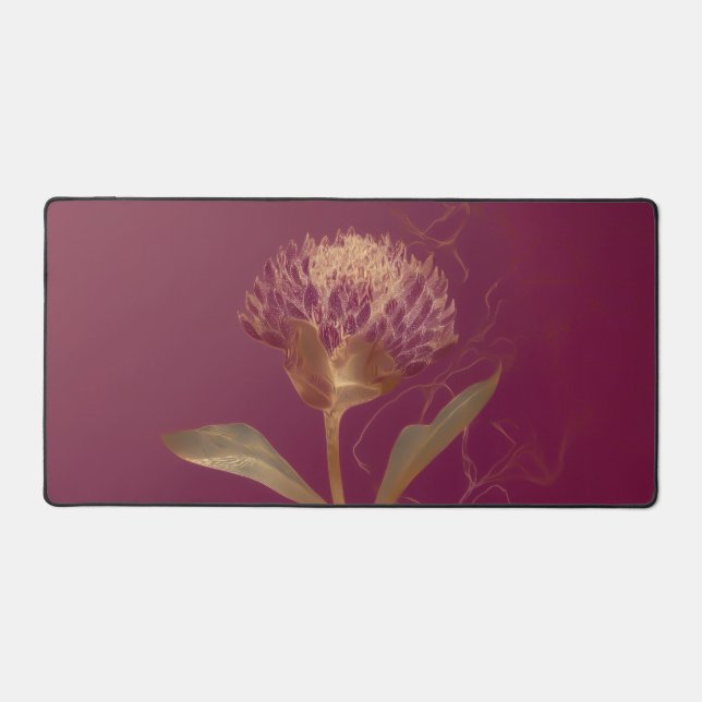 Deep Red Gold Botanical Flower Linework Desk Mat (Front)