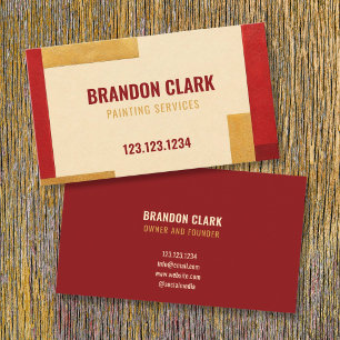 Deep Red & Gold Colour-Block Frame Painting Business Card