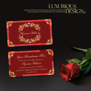 Deep Red Golden Ornate Sophisticated Eye Catching Business Card