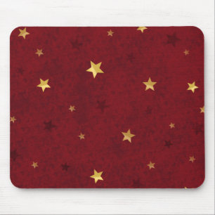 Deep Red Golden Stars Mouse Mat