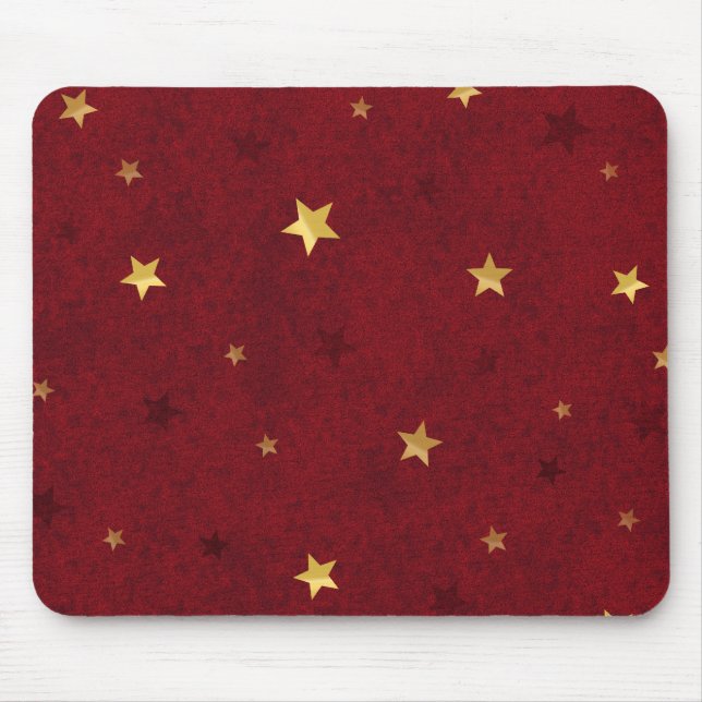 Deep Red Golden Stars Mouse Mat (Front)