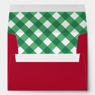 Deep Red % Green Chequered Liner Christmas Envelope