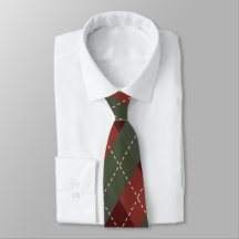 Deep Red & Green Christmas Argyle Necktie