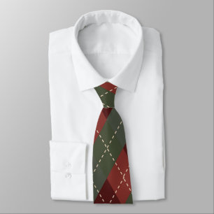 Deep Red & Green Christmas Argyle Necktie