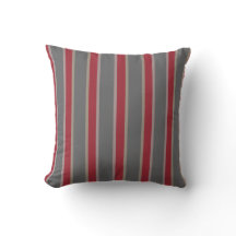 Deep Red, Grey Mauve beige Stripe Cushion 2
