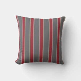 Deep Red, Grey Mauve beige Stripe Cushion 2