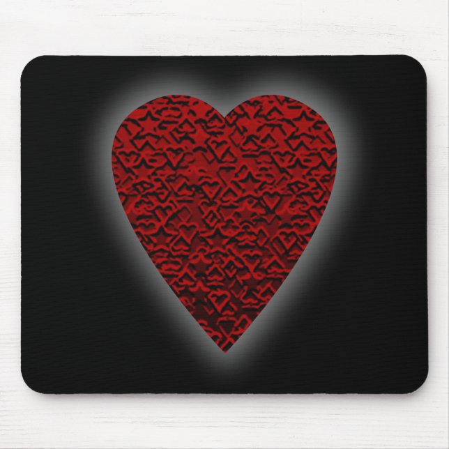 Deep Red Heart. Patterned Heart Design. Mouse Mat (Front)