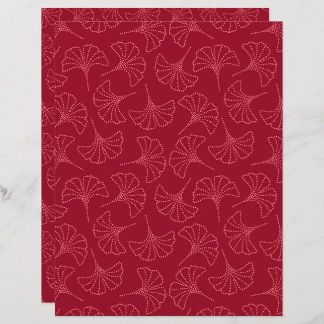 Deep Red Japanese Ginkgo Leaves Scrapbook Paper (Front/Back)