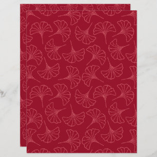 Deep Red Japanese Ginkgo Leaves Scrapbook Paper