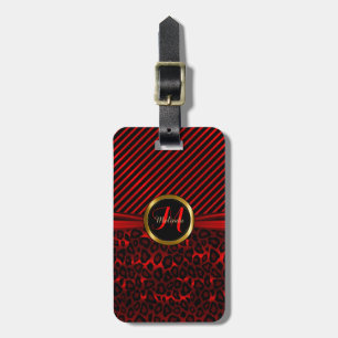 Deep Red Leopard Animal Pattern - Monogram Luggage Tag
