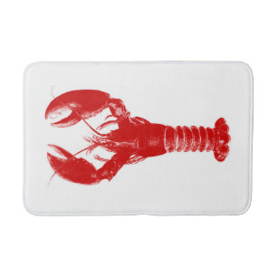 Deep Red Lobster on White Bath Mat