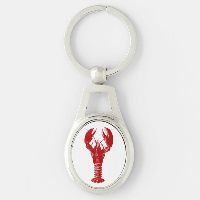 Deep Red Lobster on White Key Ring (Front)