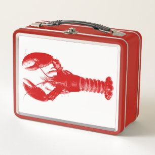 Deep Red Lobster on White Metal Lunch Box