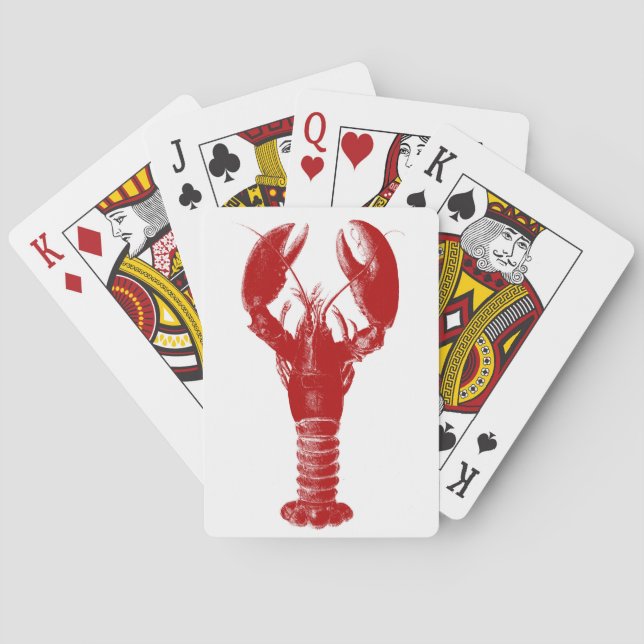 Deep Red Lobster on White  Playing Cards (Back)