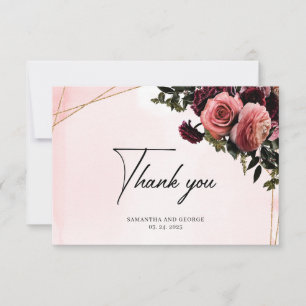 Deep red maroon mauve blush burgundy gold frame thank you card