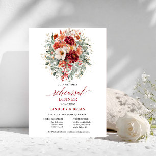 Deep Red Marsala Floral Rehearsal Dinner Invitatio Invitation