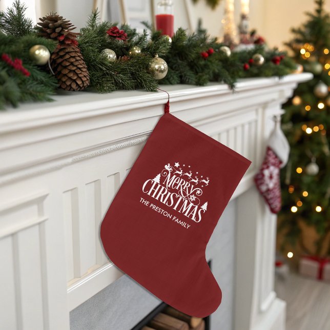  Deep Red Merry Christmas Large Christmas Stocking (Deep Red Merry Christmas Large Christmas Stocking)