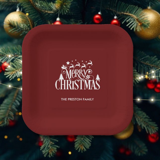 Deep Red Merry Christmas Paper Plate (Creator Uploaded)