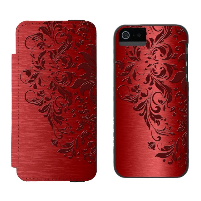 Deep Red Metallic Texture & Dark Red Lace Incipio iPhone Wallet Case (Side by Side)