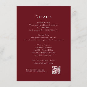Deep Red Modern Wedding Details Enclosure Card