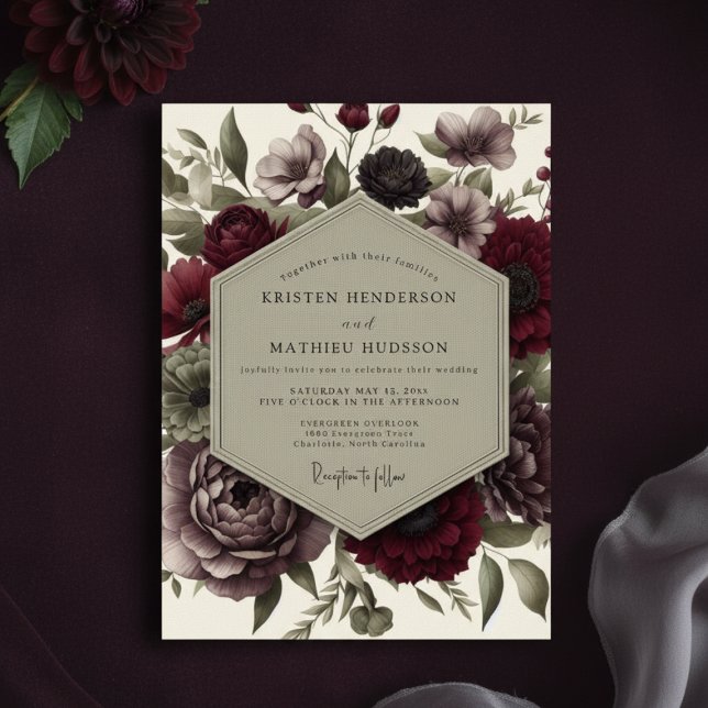 Deep Red Moody Bloom Wedding Invitation (Creator Uploaded)