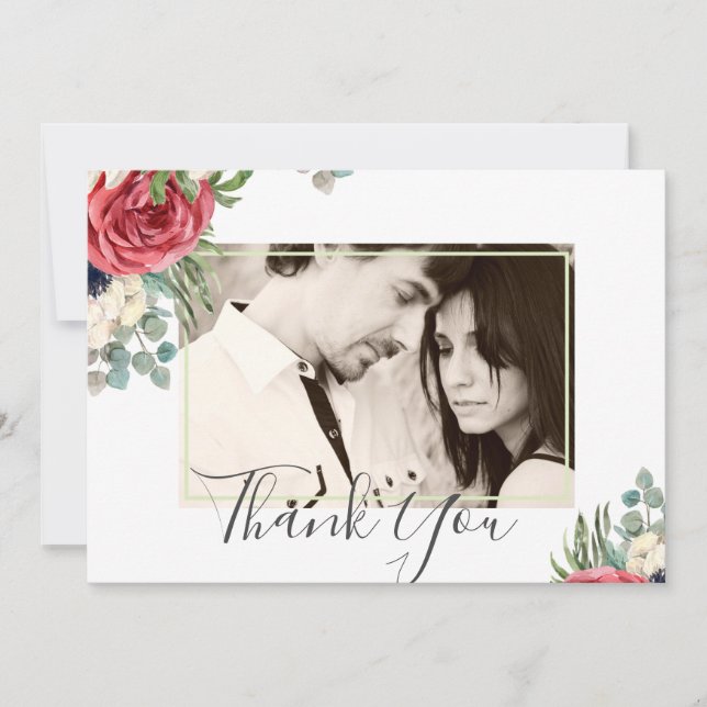 Deep Red Navy Floral Eucalyptus Greenery Wedding (Front)