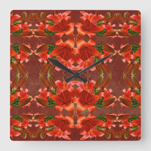 Deep Red Oriental Lily - Enhanced Square Wall Clock