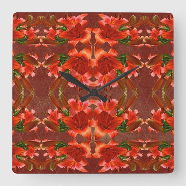 Deep Red Oriental Lily - Enhanced Square Wall Clock (Front)