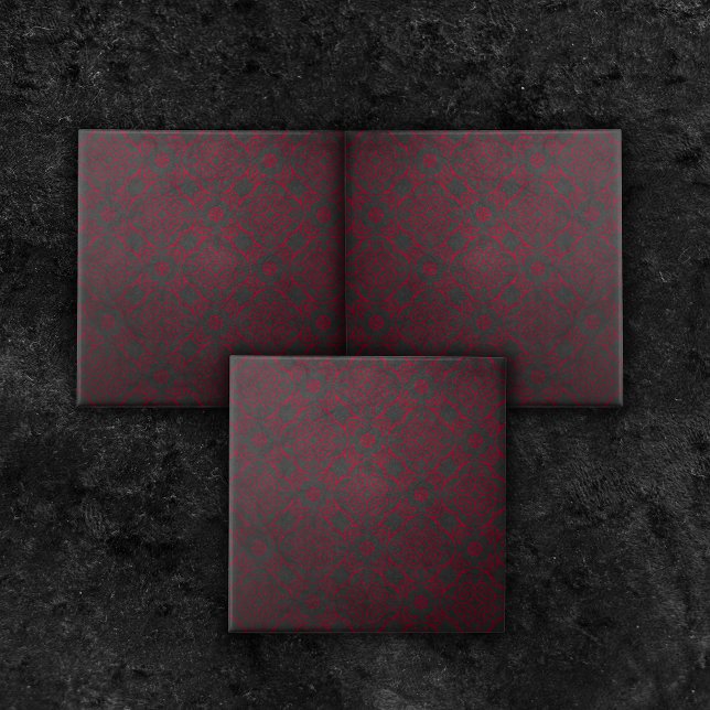 Deep Red Ornate Damask Pattern On Black Tile (Creator Uploaded)