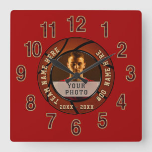 Deep Red Photo and Personalised Basketball Clock