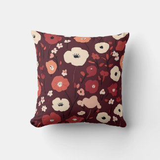 Deep Red Pillow with Creamy Floral Cluster Design