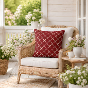 Deep Red Pillow with Elegant White Dotted Lattice
