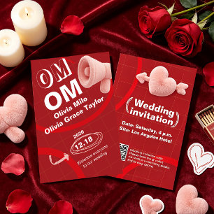Deep red plush material wedding invitation