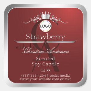 Deep Red Product Label Silver Frame Logo Monogram
