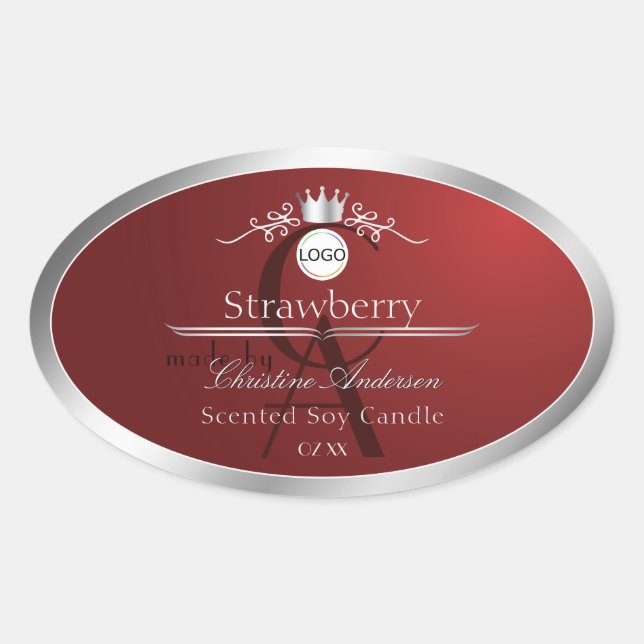 Deep Red Product Label Silver Frame Logo Monogram (Front)