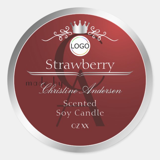 Deep Red Product Label Silver Frame Logo Monogram (Front)