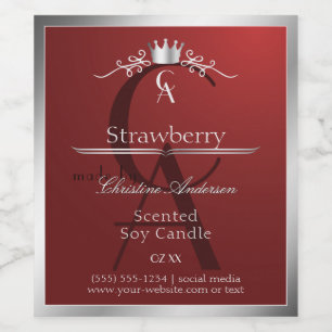 Deep Red Product Label with Silver Frame Monogram