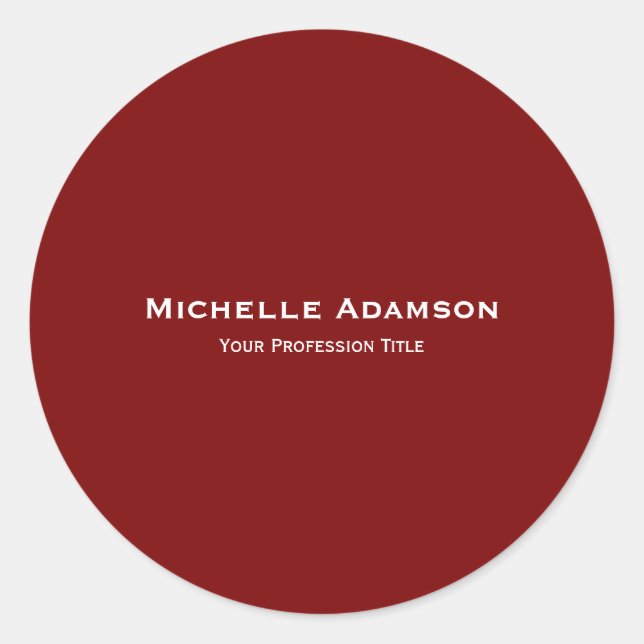 Deep Red Professional Plain Modern Classic Round Sticker (Front)