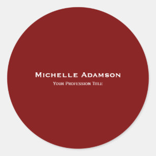 Deep Red Professional Plain Modern Classic Round Sticker