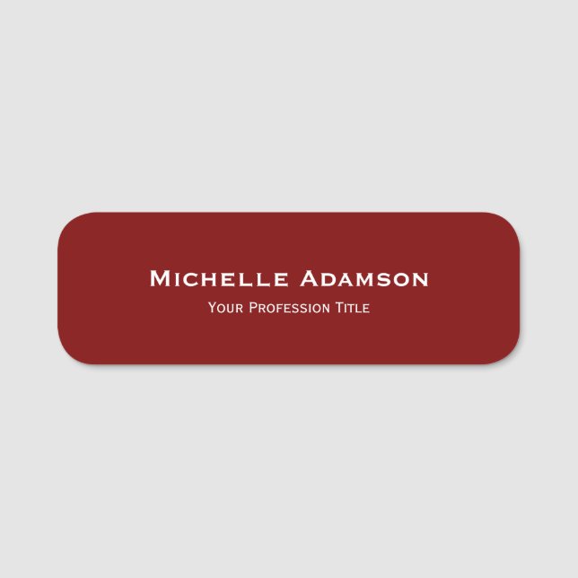 Deep Red Professional Plain Modern Name Tag (Front)